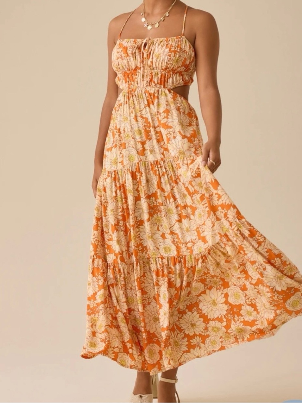 NEW Altar’d State Orange Floral Maxi Dress Size Medium NWT